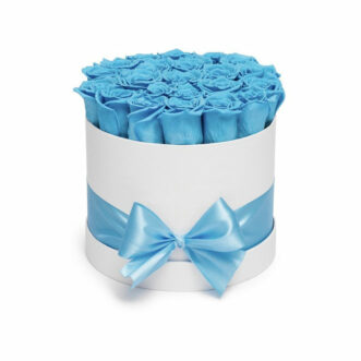 21 синяя роз в шляпной коробке